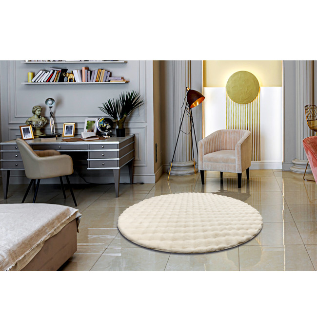 Koberec BUBBLE slonová kost 12 strukturální 3D, kruh