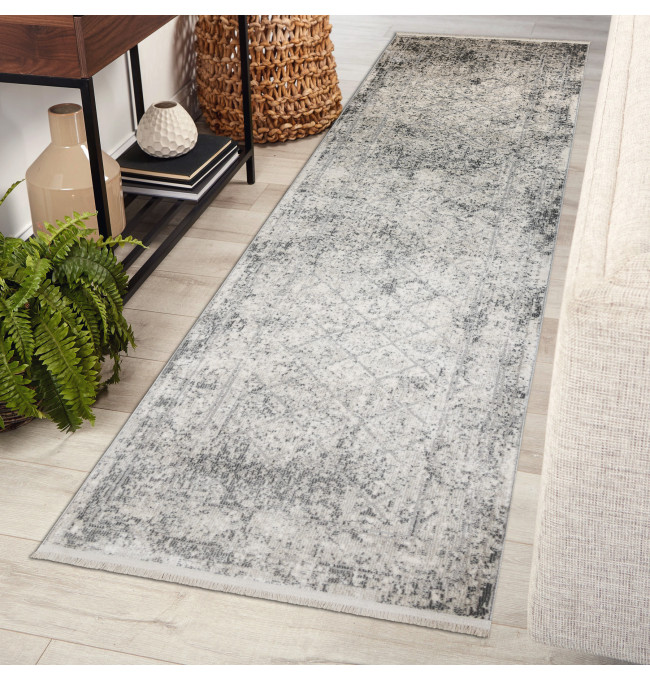 Koberec / běhoun DISTIN 0200A šedý / světle šedý / bílý