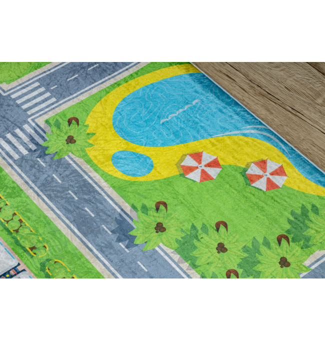 Dětský koberec protiskluzový BAMBINO 2624 Město, zelený / šedý