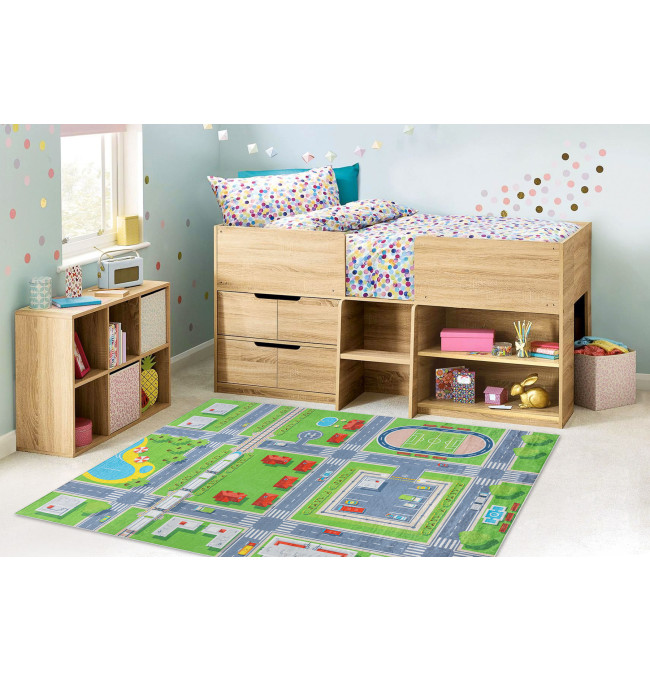 Dětský koberec protiskluzový BAMBINO 2624 Město, zelený / šedý