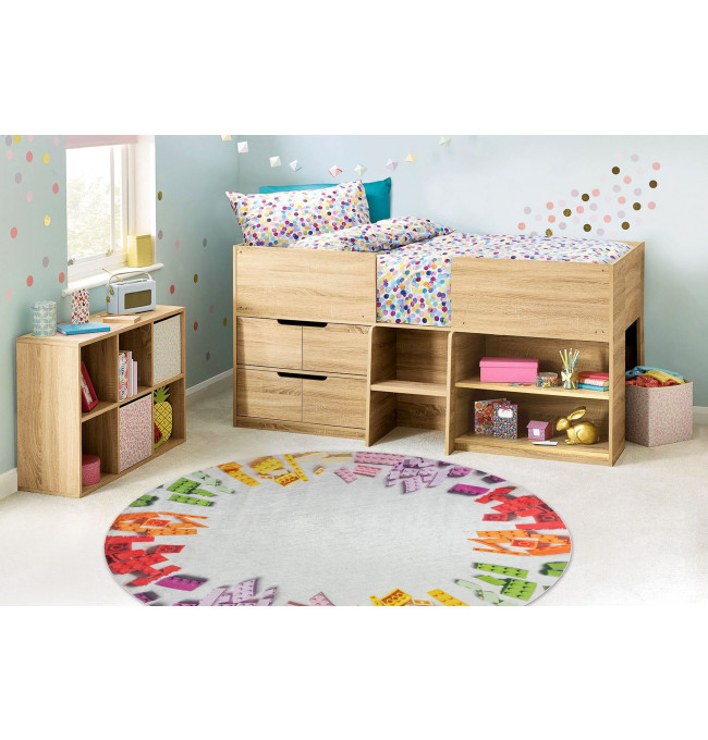 Dětský koberec protiskluzový BAMBINO 38480 Kostky, šedý / žlutý kruh