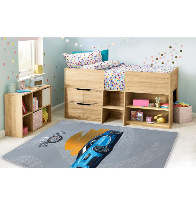 Dětský koberec protiskluzový BAMBINO 41730 Auto, šedý / modrý