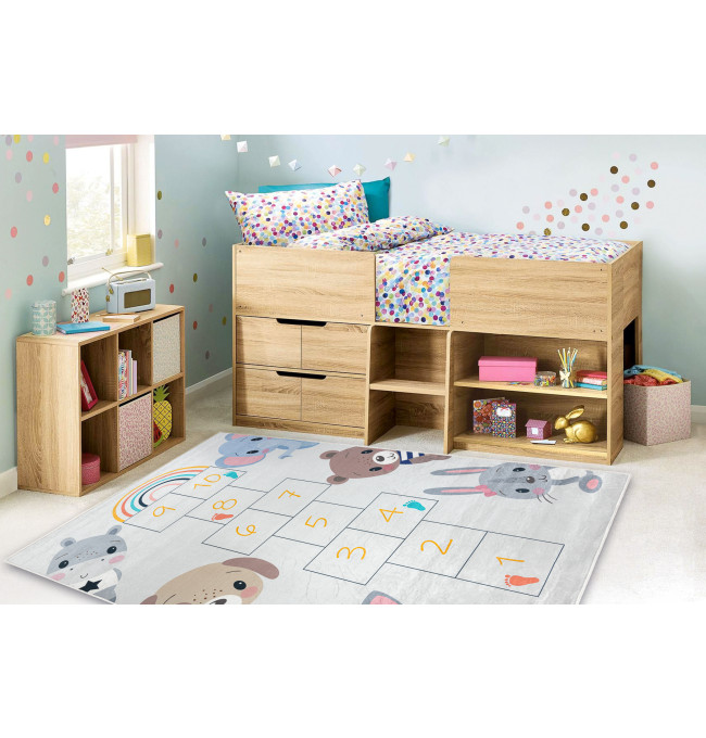 Dětský koberec protiskluzový BAMBINO 43092 zvířátka, šedý / žlutý