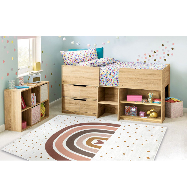Dětský koberec protiskluzový BAMBINO 46960 duha, bílý / hnědý