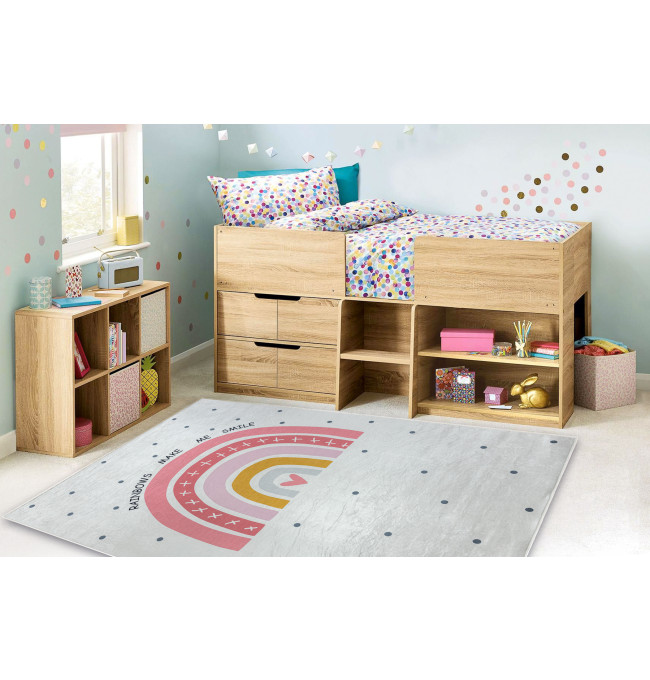 Dětský koberec protiskluzový BAMBINO 47810 duha, bílý / růžový