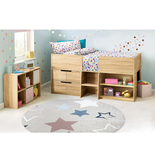 Dětský koberec protiskluzový BAMBINO 48130 Hvězdy, béžový / šedý kruh
