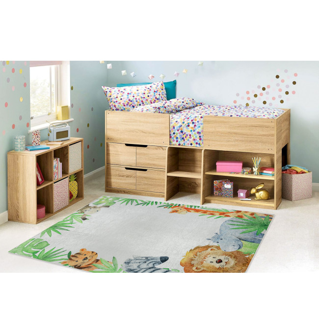 Dětský koberec protiskluzový BAMBINO 54090 Zvířata, bílý / zelený