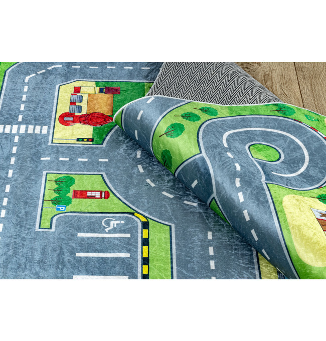 Dětský koberec protiskluzový BAMBINO 9028 město, zelený / šedý