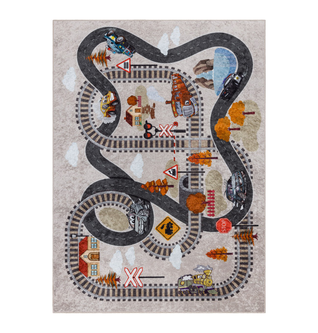 Koberec JUNIOR 51986.803 dráhy / lokomotiva, šedý