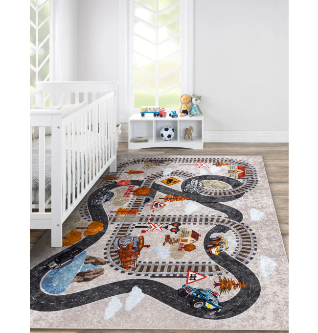 Koberec JUNIOR 51986.803 dráhy / lokomotiva, šedý