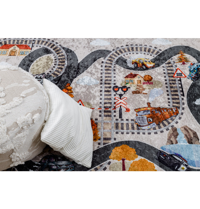 Koberec JUNIOR 51986.803 dráhy / lokomotiva, šedý