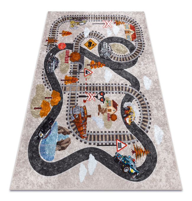 Koberec JUNIOR 51986.803 dráhy / lokomotiva, šedý
