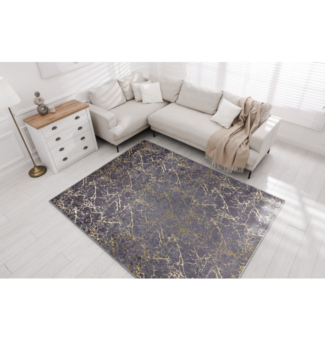Koberec MIRO 11111.2103 mramor / glamour, tmavě šedý / zlatý