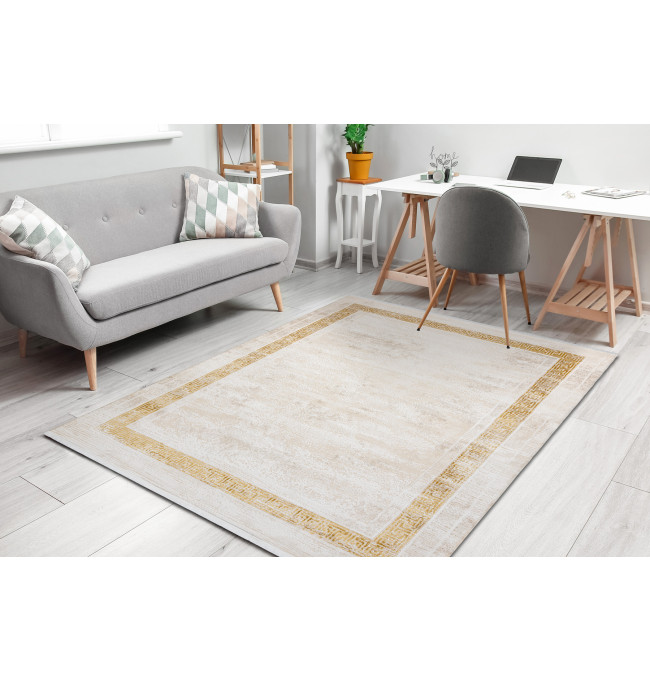 Koberec DUKE 51524 krémový / zlatý, rám / řecký / třásně