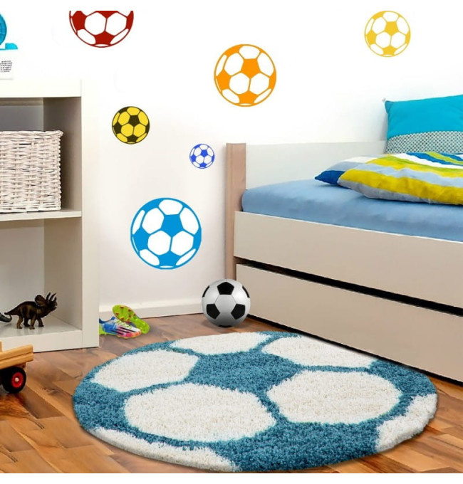 Dětský koberec Fun míč, krémový / tyrkysový kruh