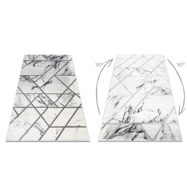 Koberec EMERALD exkluzivní 0085 glamour, styl marmur, geometrický bílý / stříbrný