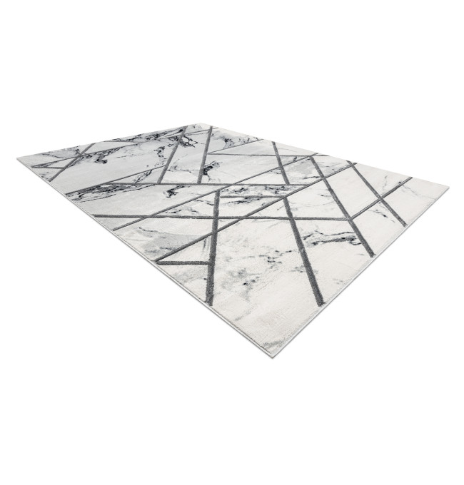 Koberec EMERALD exkluzivní 0085 glamour, styl marmur, geometrický bílý / stříbrný
