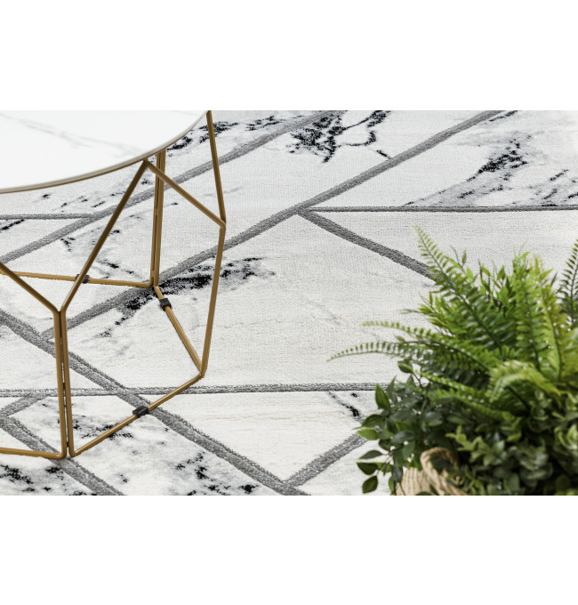 Koberec EMERALD exkluzivní 0085 glamour, styl marmur, geometrický bílý / stříbrný