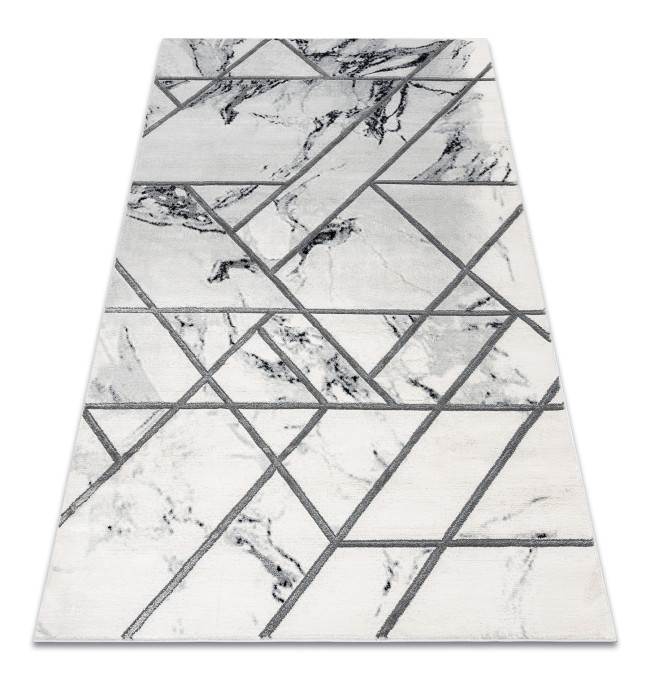 Koberec EMERALD exkluzivní 0085 glamour, styl marmur, geometrický bílý / stříbrný