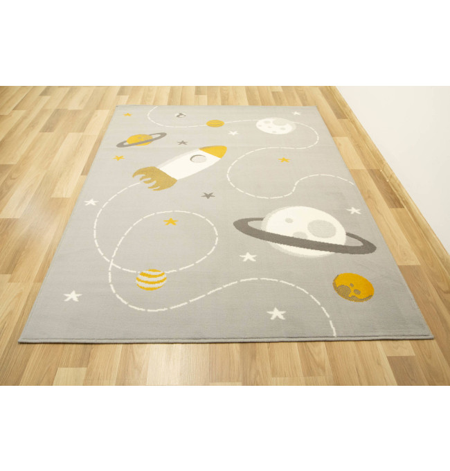 Dětský koberec Kids 534547/89945 Mouse, šedý/hořčicový, vesmír