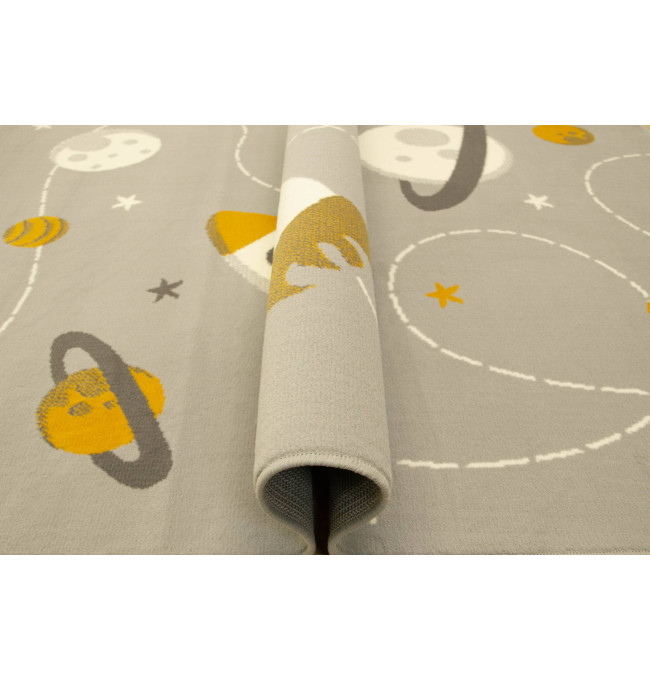 Dětský koberec Kids 534547/89945 Mouse, šedý/hořčicový, vesmír