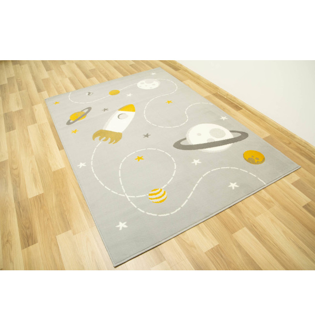 Dětský koberec Kids 534547/89945 Mouse, šedý/hořčicový, vesmír