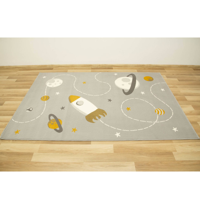 Dětský koberec Kids 534547/89945 Mouse, šedý/hořčicový, vesmír