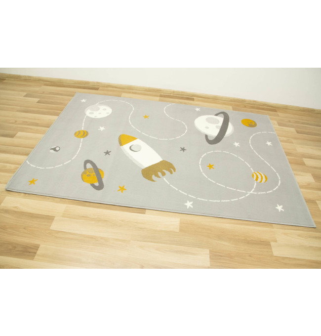Dětský koberec Kids 534547/89945 Mouse, šedý/hořčicový, vesmír