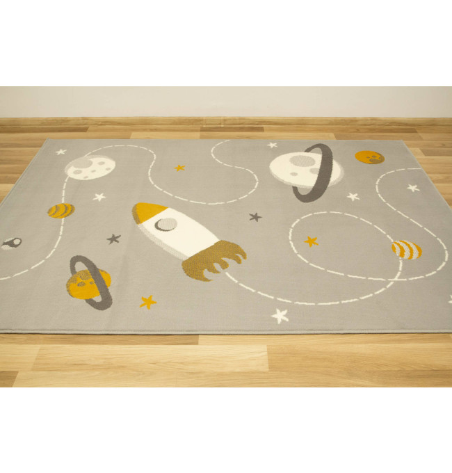 Dětský koberec Kids 534547/89945 Mouse, šedý/hořčicový, vesmír