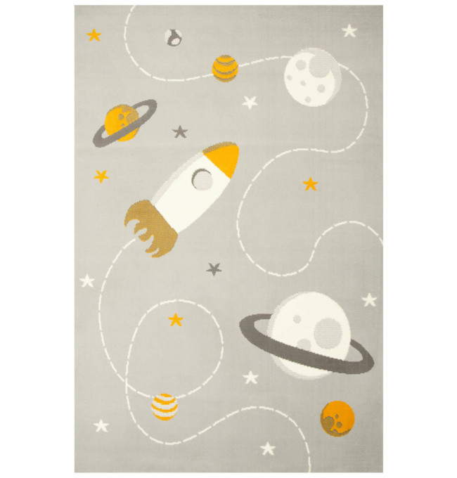 Dětský koberec Kids 534547/89945 Mouse, šedý/hořčicový, vesmír