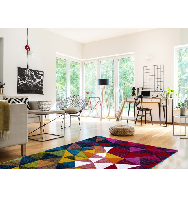 Koberec Folk 3D trojúhelníky multikolor