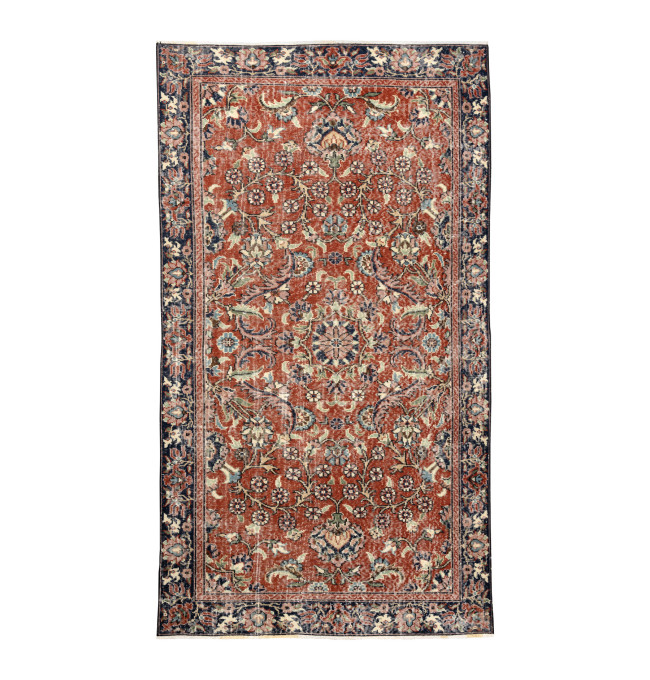 Ručně tkaný vlněný koberec Vintage 10181 rám / květiny, cihlový / zelený