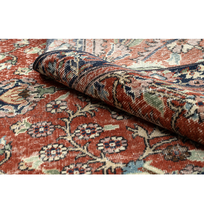 Ručně tkaný vlněný koberec Vintage 10181 rám / květiny, cihlový / zelený