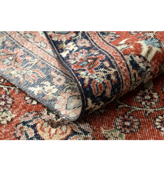 Ručně tkaný vlněný koberec Vintage 10181 rám / květiny, cihlový / zelený