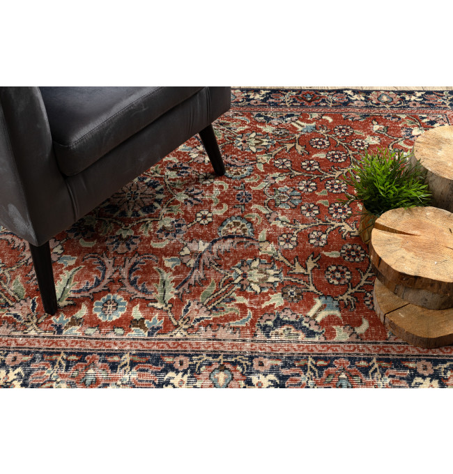 Ručně tkaný vlněný koberec Vintage 10181 rám / květiny, cihlový / zelený