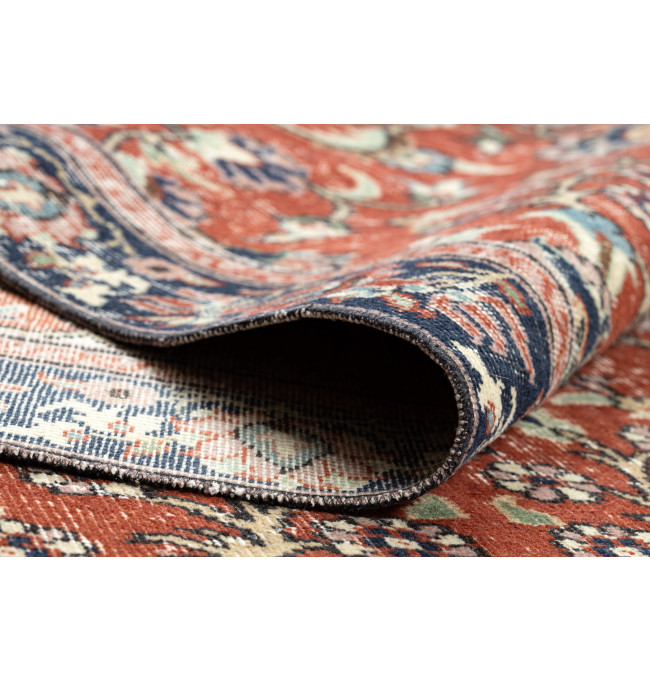 Ručně tkaný vlněný koberec Vintage 10181 rám / květiny, cihlový / zelený