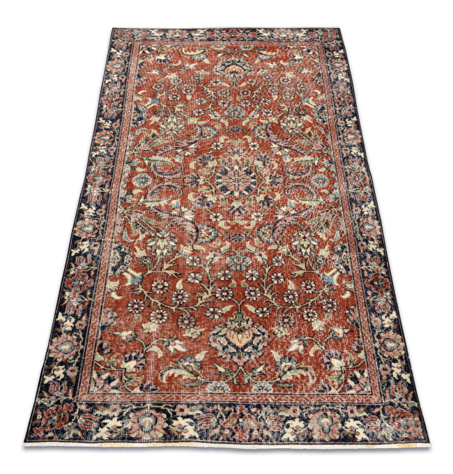 Ručně tkaný vlněný koberec Vintage 10181 rám / květiny, cihlový / zelený