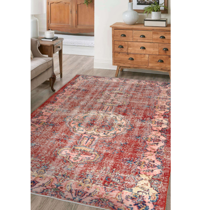 Ručně tkaný vlněný koberec Vintage 10251 ornament/květy, červený