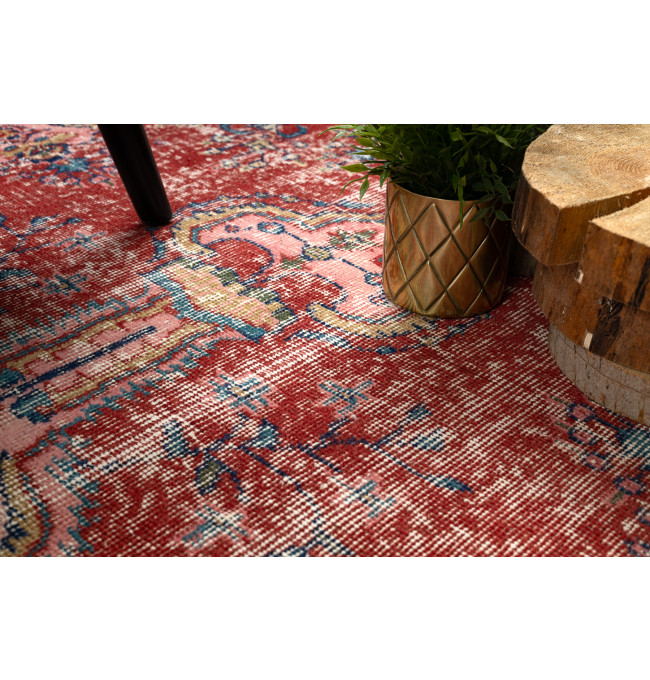 Ručně tkaný vlněný koberec Vintage 10251 ornament/květy, červený