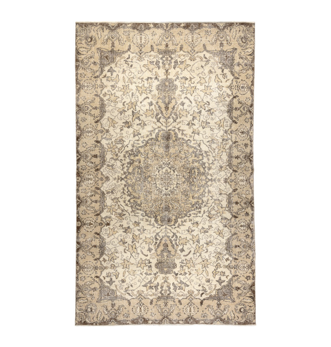 Ručně tkaný vlněný koberec Vintage 10311 rám / ornament, béžový