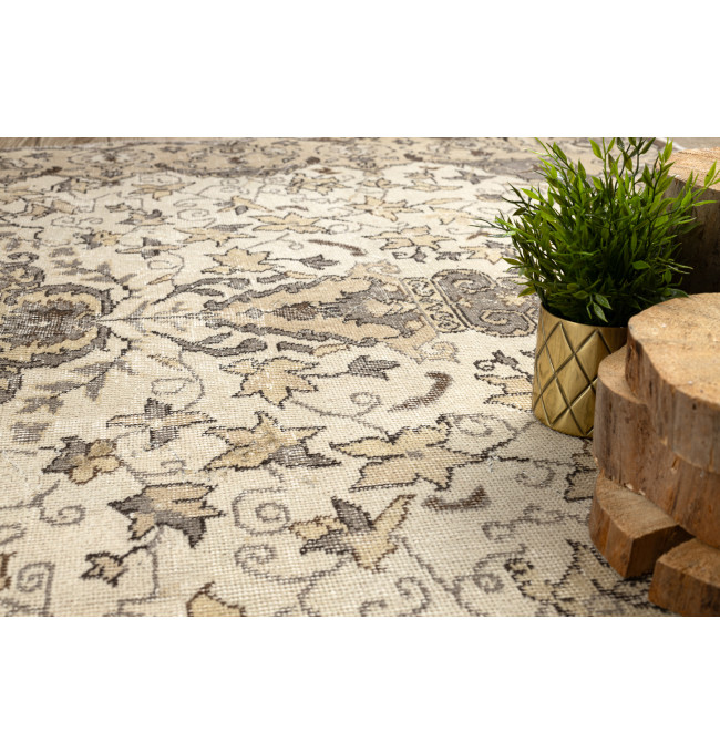 Ručně tkaný vlněný koberec Vintage 10311 rám / ornament, béžový
