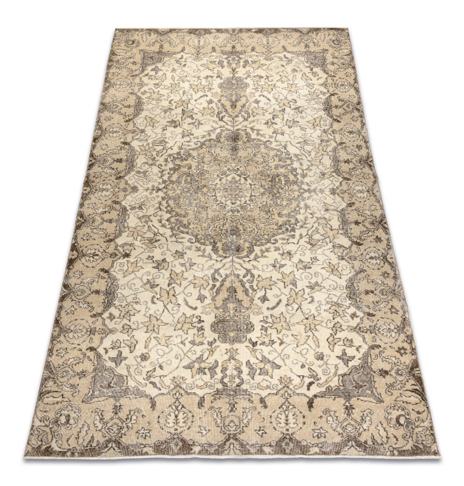 Ručně tkaný vlněný koberec Vintage 10311 rám / ornament, béžový