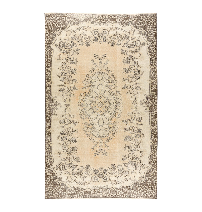 Ručně tkaný vlněný koberec Vintage 10313 ornament / květiny, béžový / zelený