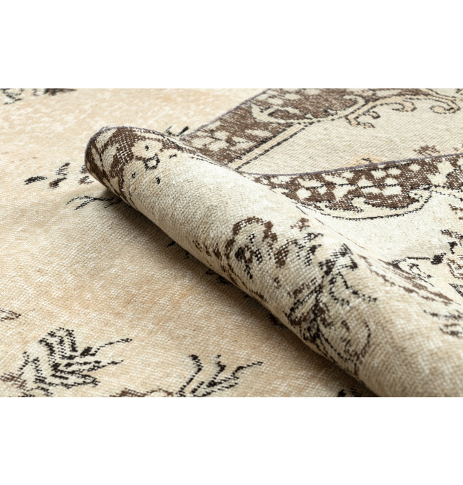 Ručně tkaný vlněný koberec Vintage 10313 ornament / květiny, béžový / zelený