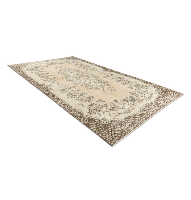 Ručně tkaný vlněný koberec Vintage 10313 ornament / květiny, béžový / zelený