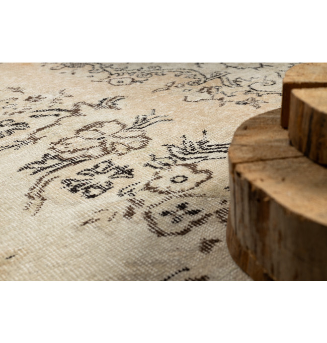 Ručně tkaný vlněný koberec Vintage 10313 ornament / květiny, béžový / zelený