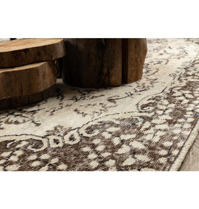 Ručně tkaný vlněný koberec Vintage 10313 ornament / květiny, béžový / zelený