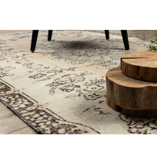 Ručně tkaný vlněný koberec Vintage 10313 ornament / květiny, béžový / zelený