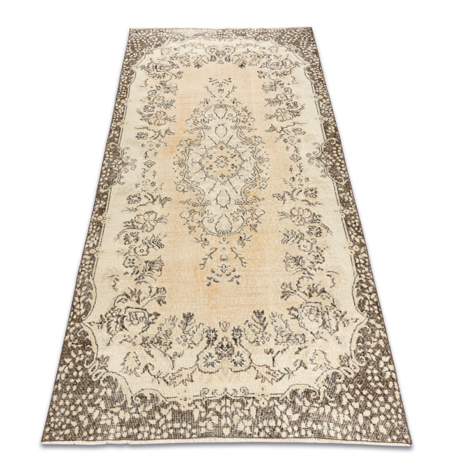 Ručně tkaný vlněný koberec Vintage 10313 ornament / květiny, béžový / zelený