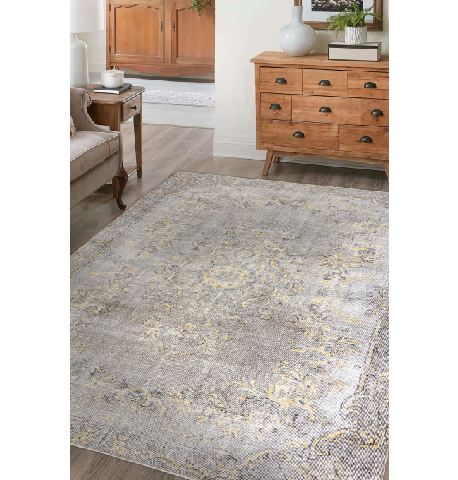 Ručně tkaný vlněný koberec Vintage 10432 rám / ornament, béžový / žlutý